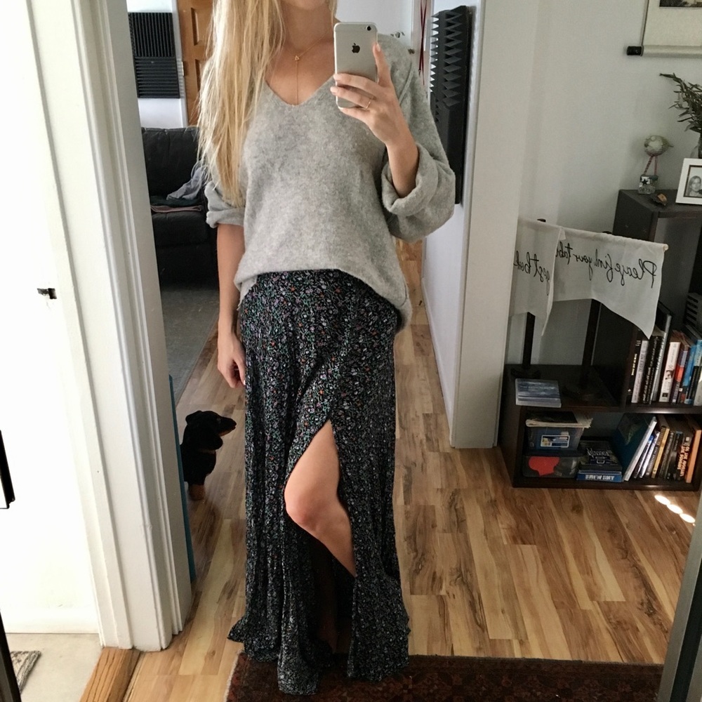 High Waisted Button Down Skirt with Slit